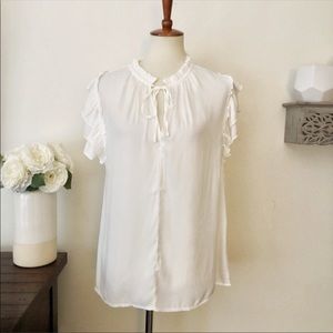 Mustard seed peasant ruffle sleeve blouse white size medium